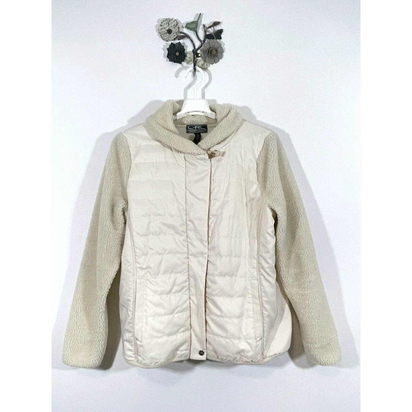 LRL Lauren Ralph Lauren Women's Zip Front Fitness Sherpa Jacket Size XL Cream - Image 2