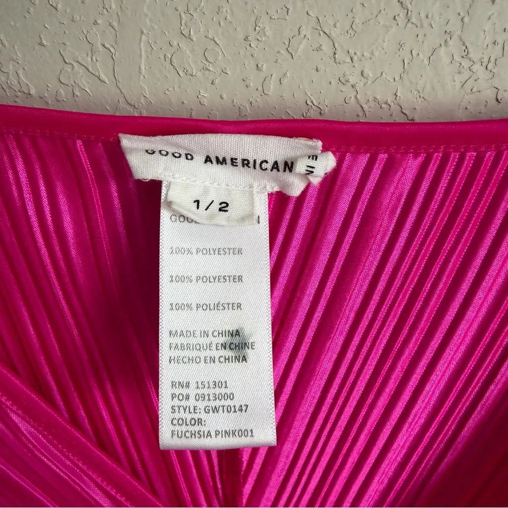 Good American Always Fits Plisse Sculpt Top Fuchsia Pink Womens 1/2 M Preppy - Image 5