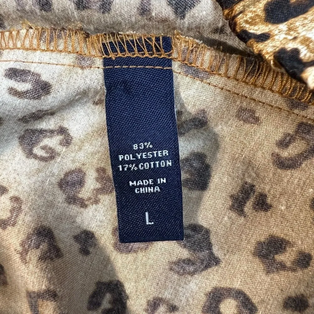 Chaps Pajama Set Womens Large Leopard Embroidered Pocket 2 Piece PJs Shirt Pants - Image 11