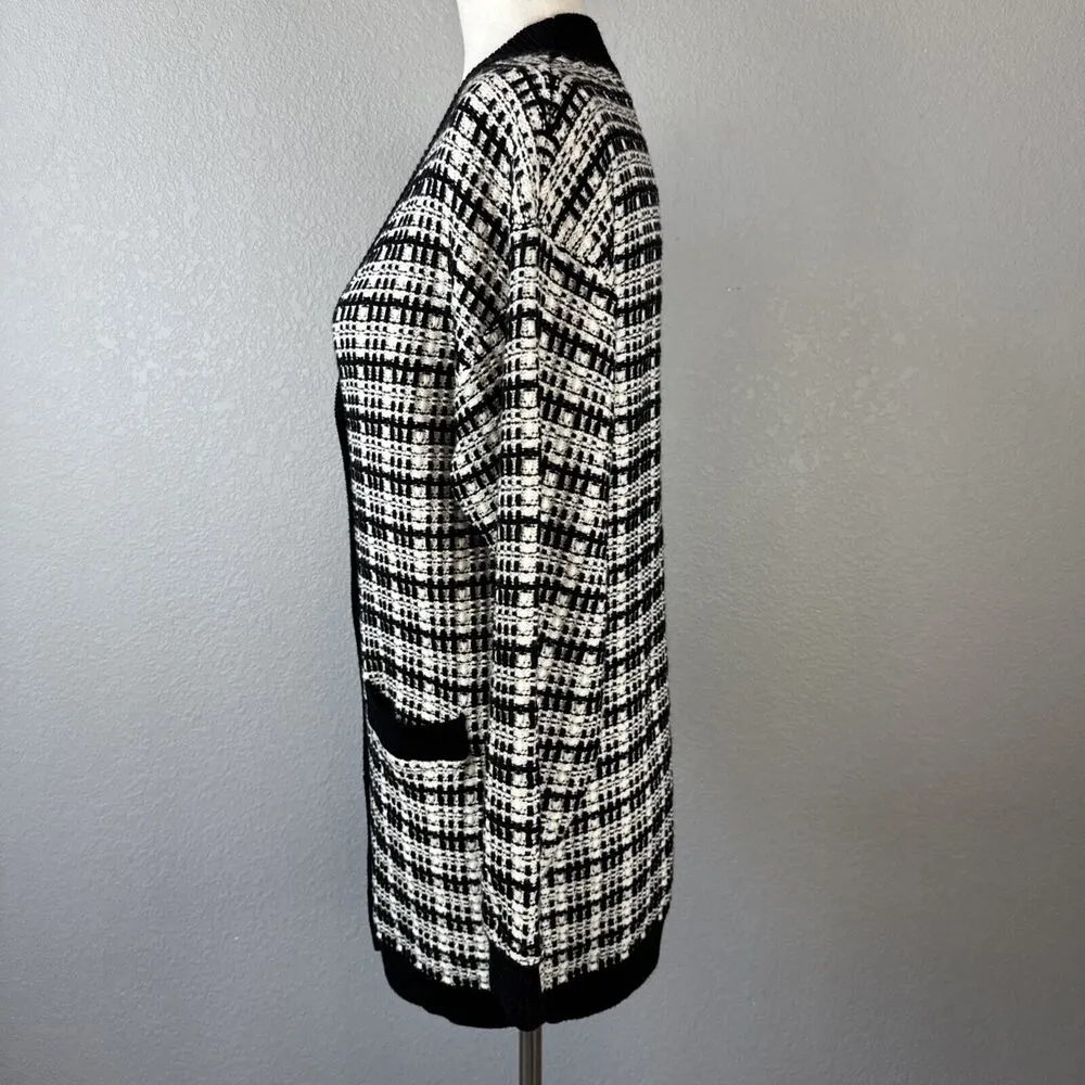 Babaton Lacer Cardigan Sweater Size 2XS Ivory Black Tweed Plaid Merino Wool Knit - Image 5