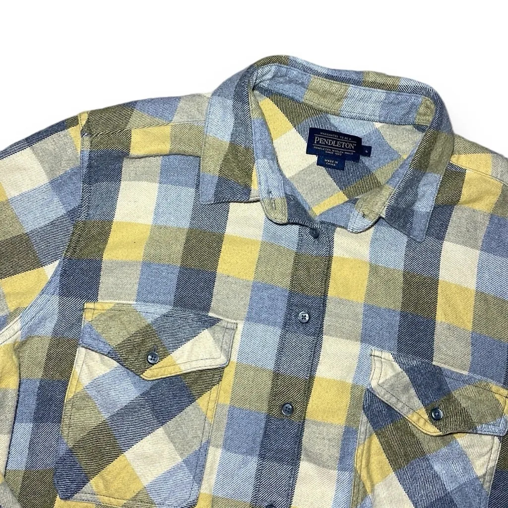 Pendleton Plaid Elbow Patch 100% Cotton Shirt Fall Winter‎ Layering - Image 2