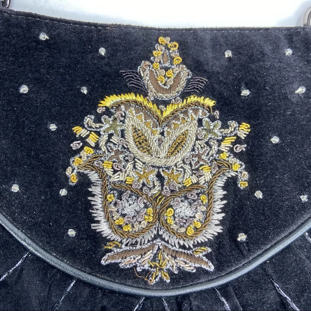 Million Wishes Black Velvet Embroidered and Beaded Shoulder Purse Bag - Image 3