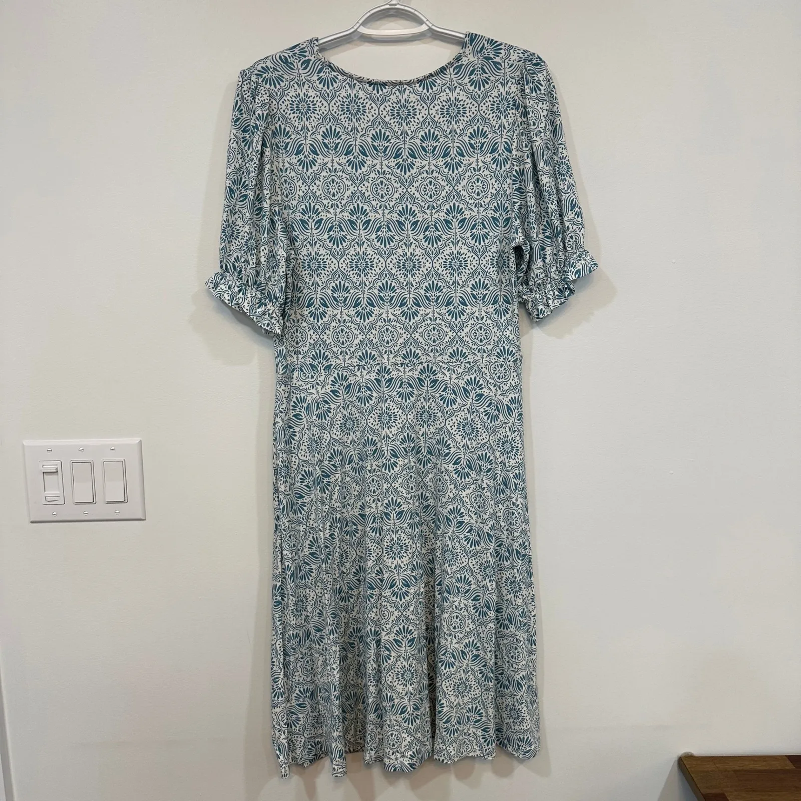 Boden Womens Dress 8 Long NWT Short Sleeve Floral Jersey Knit Stretch Blue - Image 7