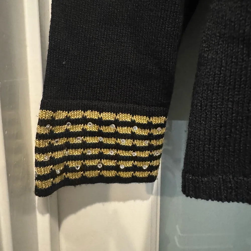 Vintage Black Gold Rhinestone Button Cardigan San Remo Laura Knits Size S - Image 4