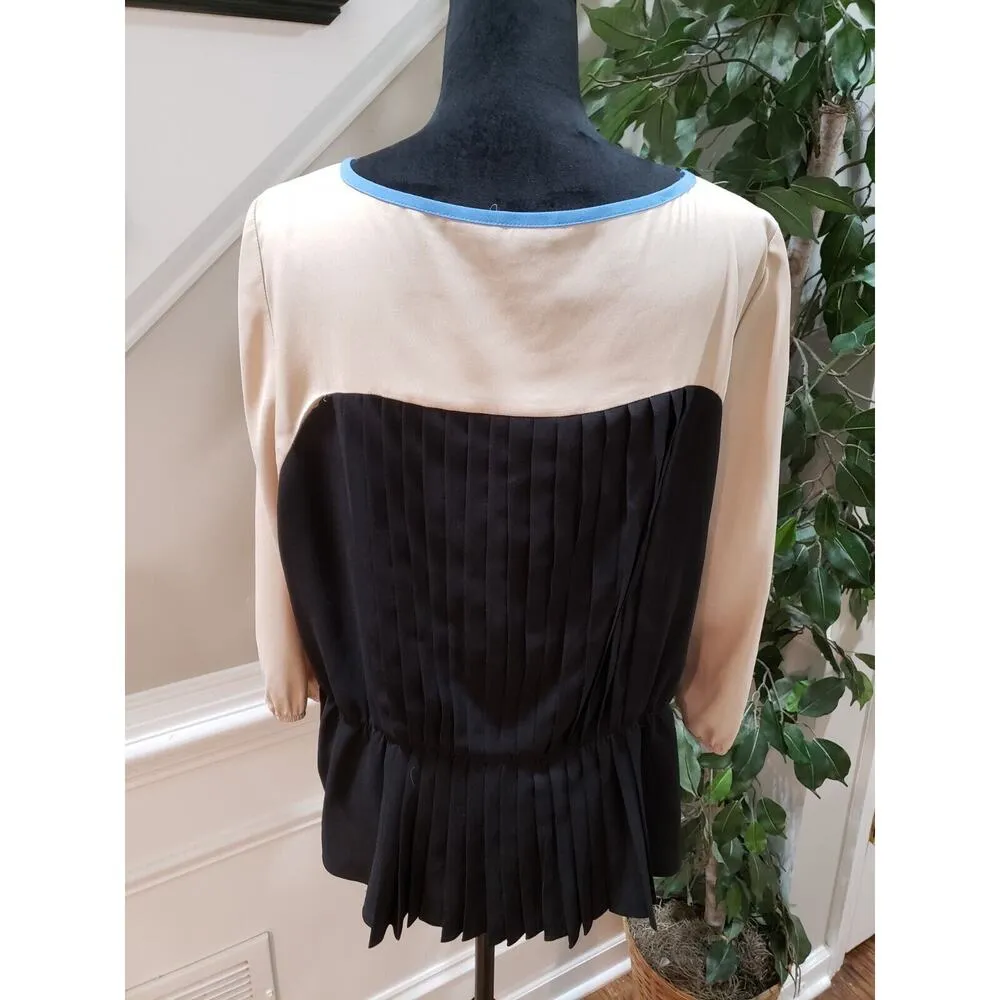 Ann Taylor Women's Beige & Black Polyester Round Neck Long Sleeve Top Blouse XLP - Image 7