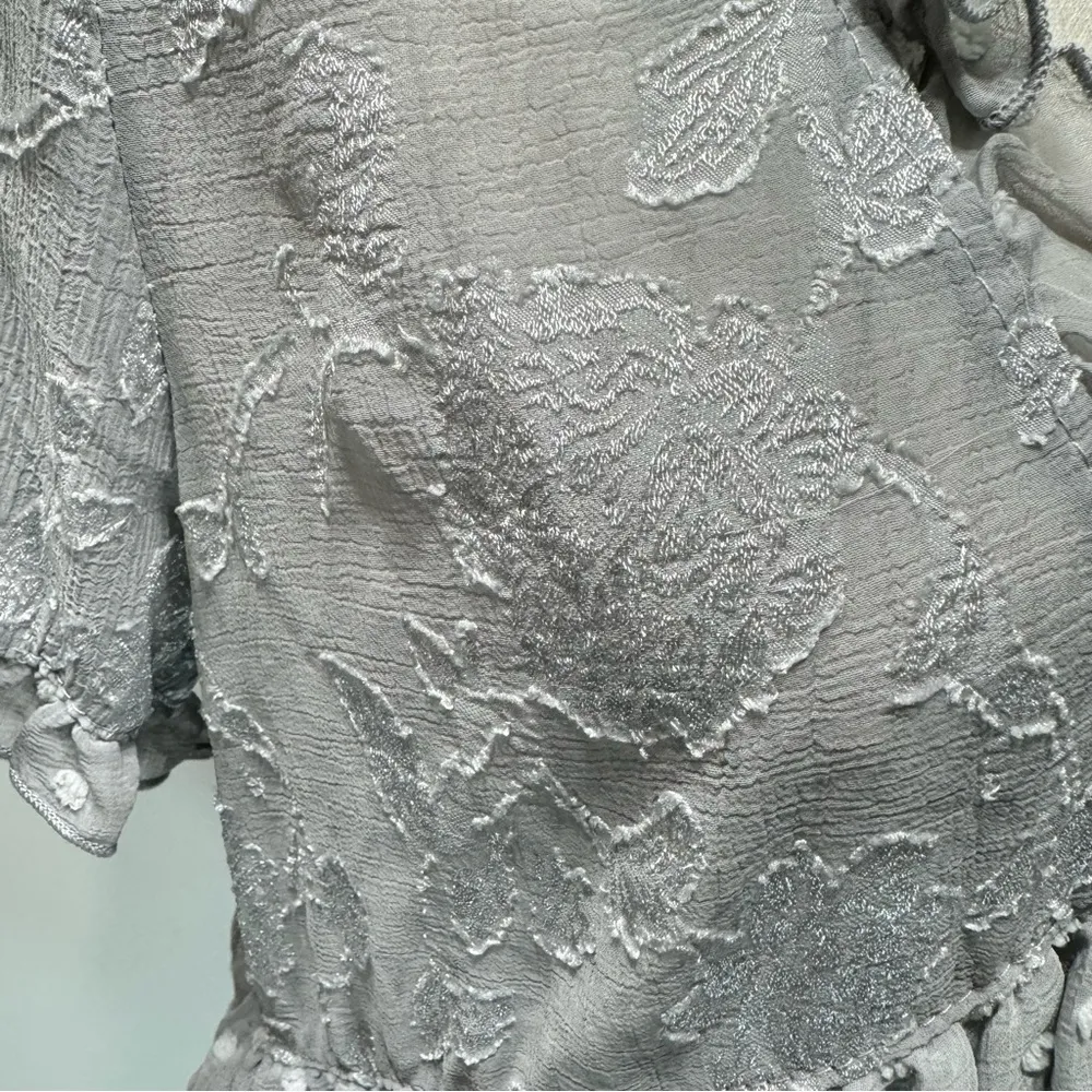 POL Silver Gray Sheer Swiss Dot Floral Lace Babydoll Top Frills Ruffles Fairy - Image 8