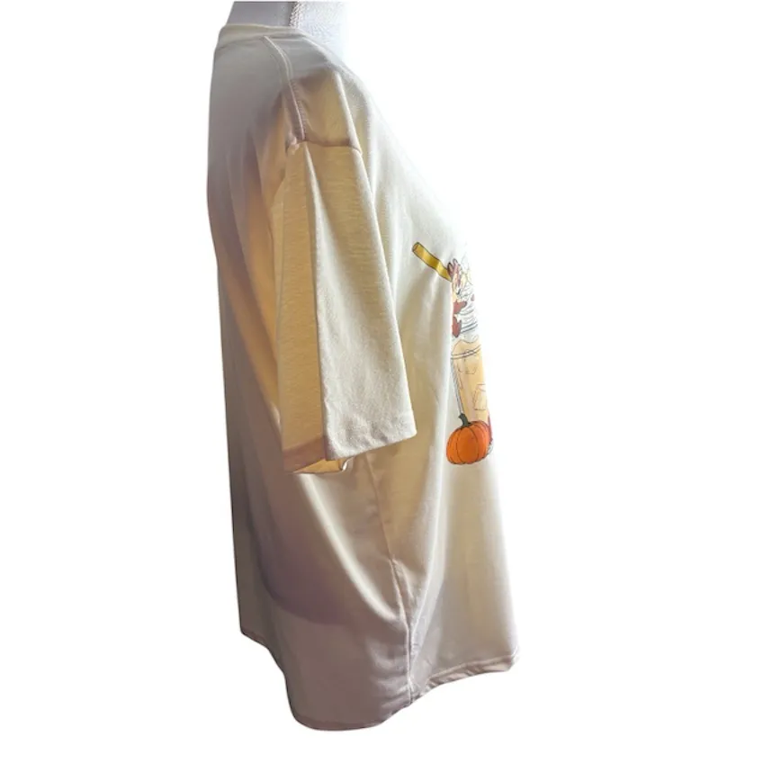 Fall Theme Coffee Pumpkins Cream Oversized Short Sleeve T - Image 3
