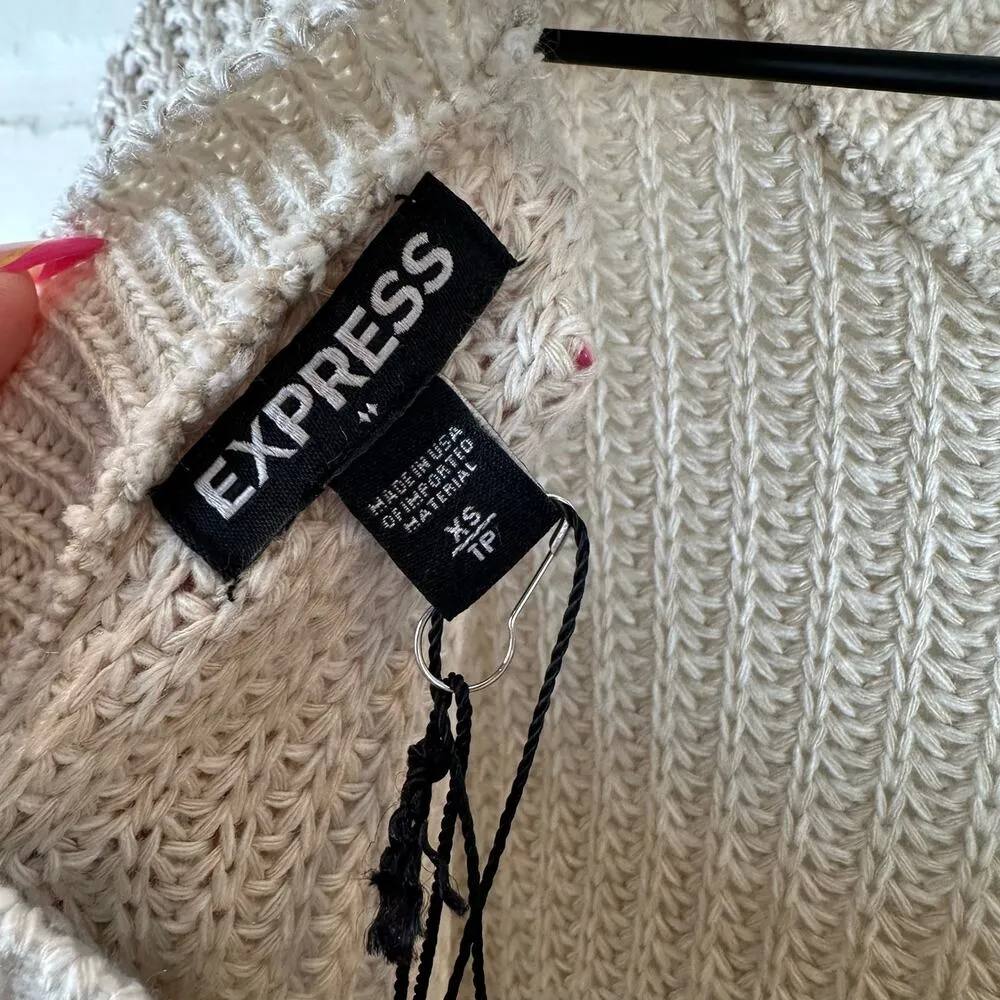 Express Open V Back Cable Knit Long Sleeve Open Sweater Beige Size XS - Image 3