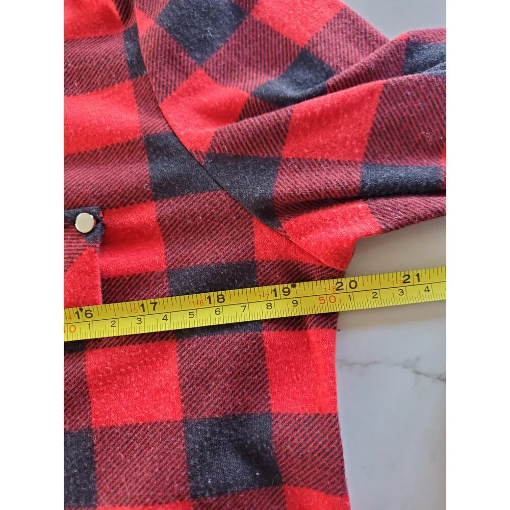 Bulotus Women's Zip Up Sleeve Round Neck Casual Red Black Plaid Tunic Size Large - Image 7