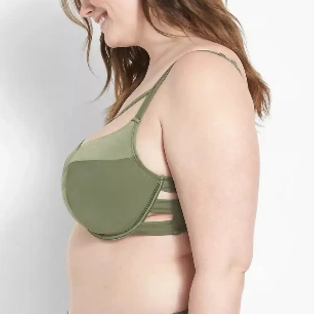 Cacique Swim Olive Underwire Lightly Lined Balconette Bikini Top, Size 42DD - Image 2