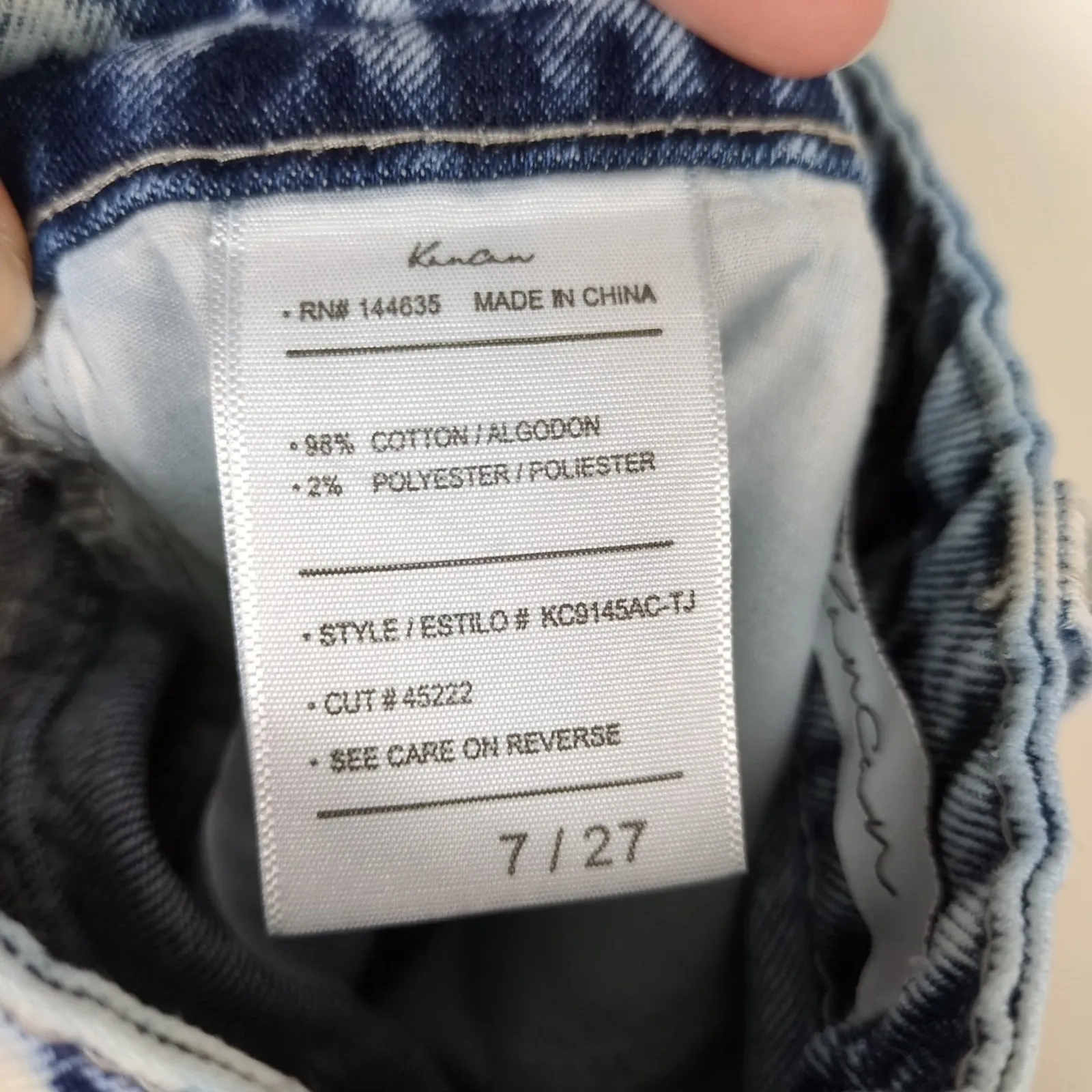 KANCAN Acid Wash Ultra High Rise Rigid Denim Mom Short Raw Hem Women's 7/27 Blue - Image 5