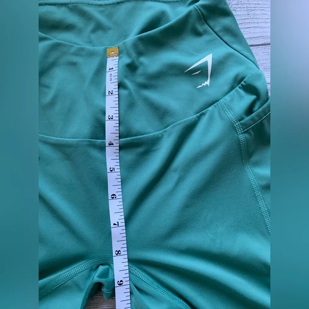 Gymshark Sage Green Leggings with Pockets and Mesh Side Panels in Size S - Image 6