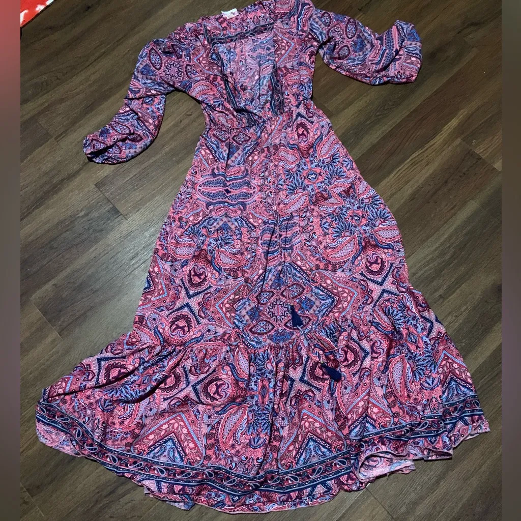 BOHME red paisley long sleeve maxi boho tiered dress 
casual Anthropologie $122 - Image 2