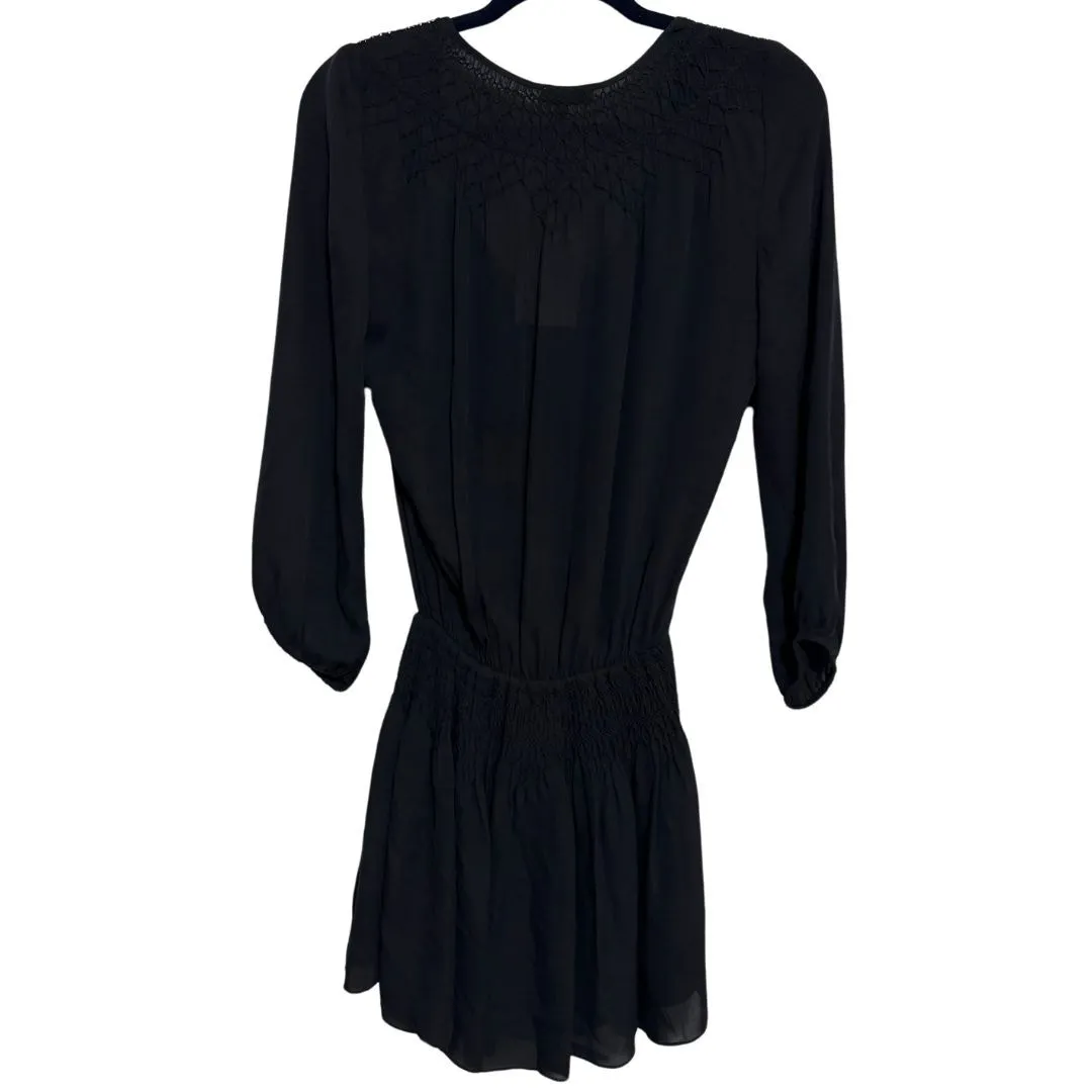 JOIE 100% Silk Smocked Shirred Blousy 3/4 Sleeve Mini Dress Black NWT Medium - Image 8