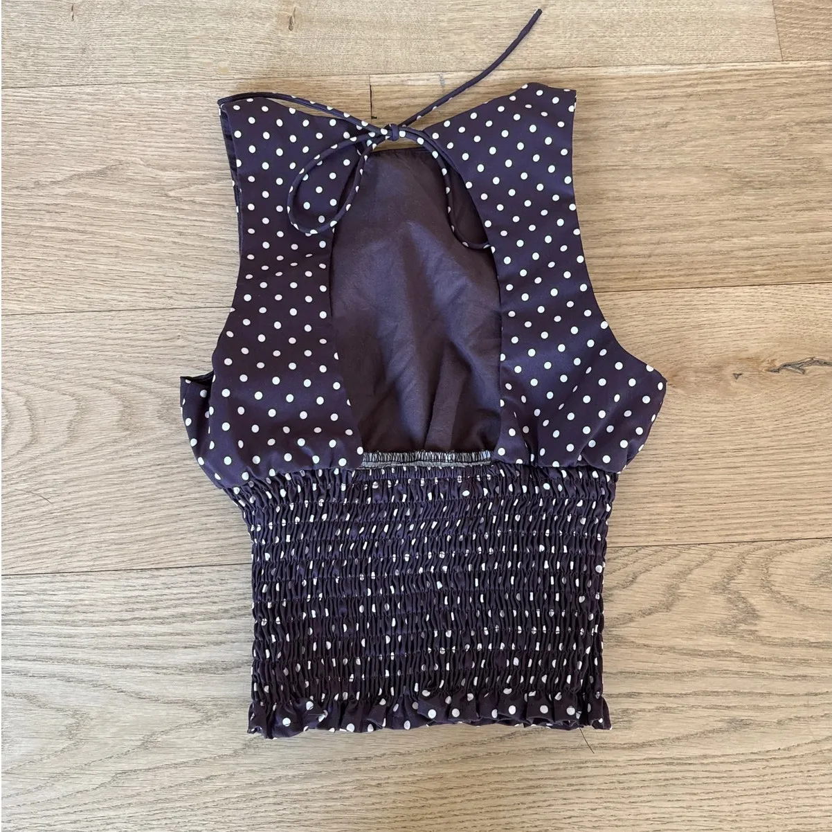 White Fox Sleeveless Top Polka Dots Runaway Heart Size XXS Brown White - Image 3