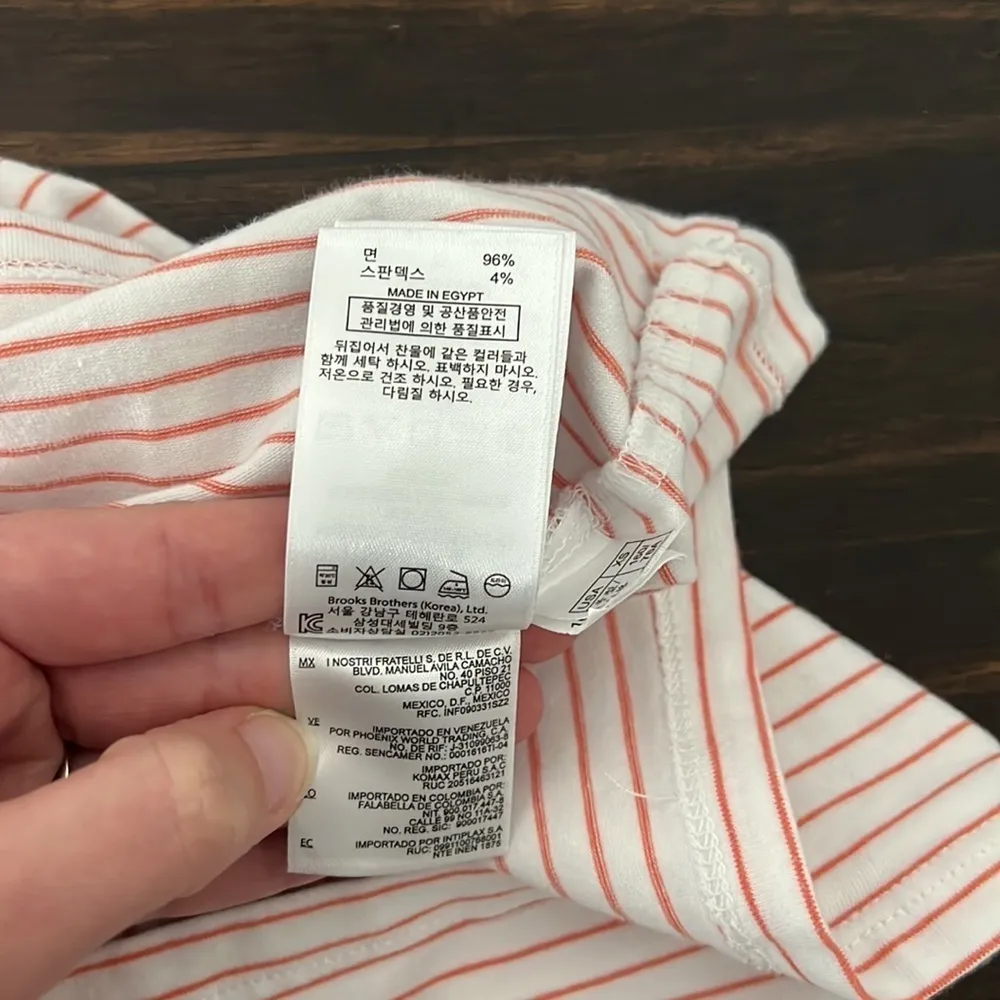 Brooks Brothers V Neck Tee Shirt Size XS White with Orange Stripes EUC - Image 11