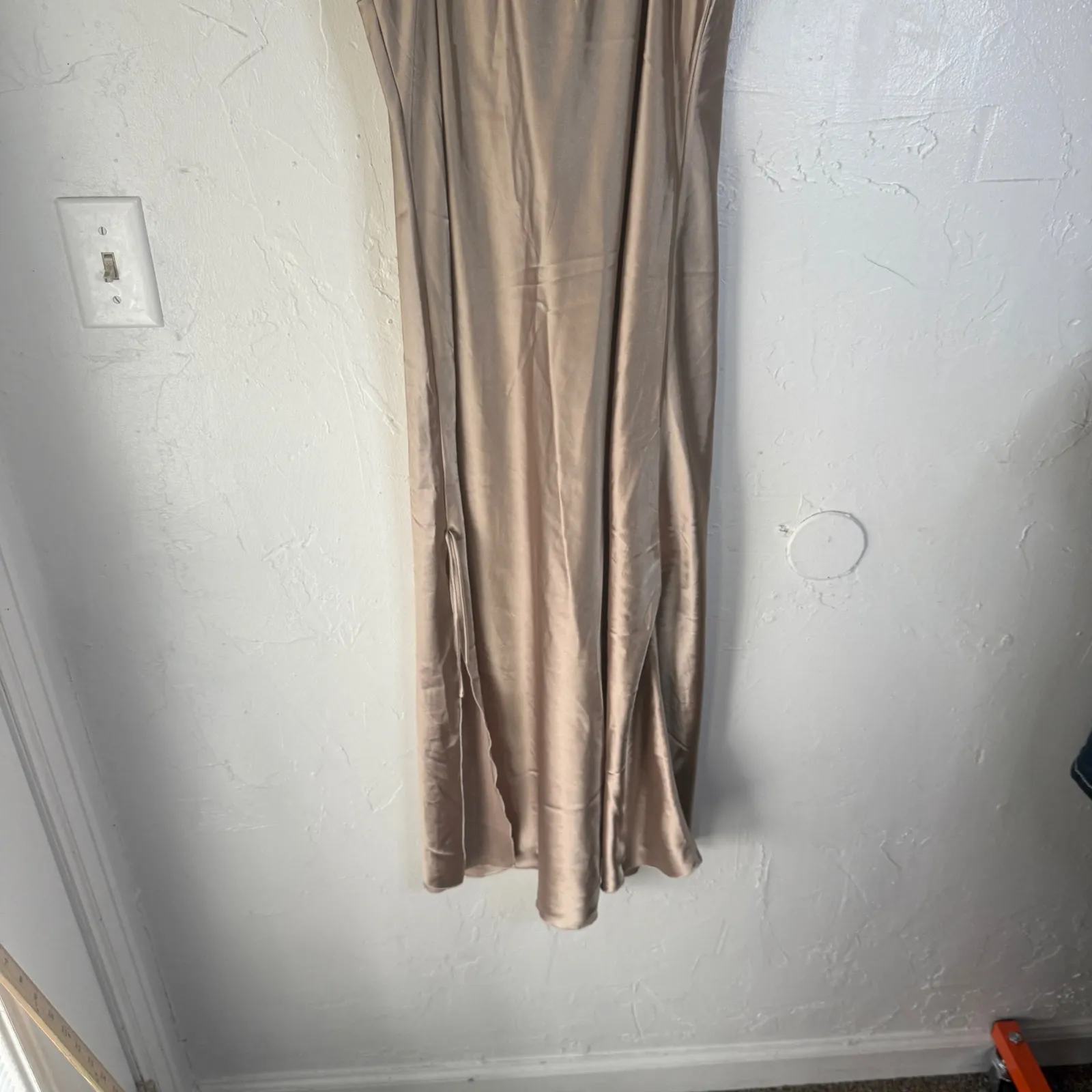 Y2k‎ Champagne Satin Slip Dress Lace Trim Midi Party Going Out Small Tan - Image 9