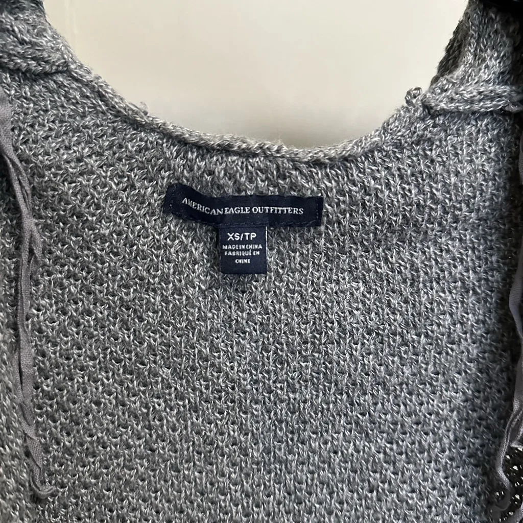 American Eagle Gray Knit Longsleeve Open Front Hooded Cardigan size XS - Image 3