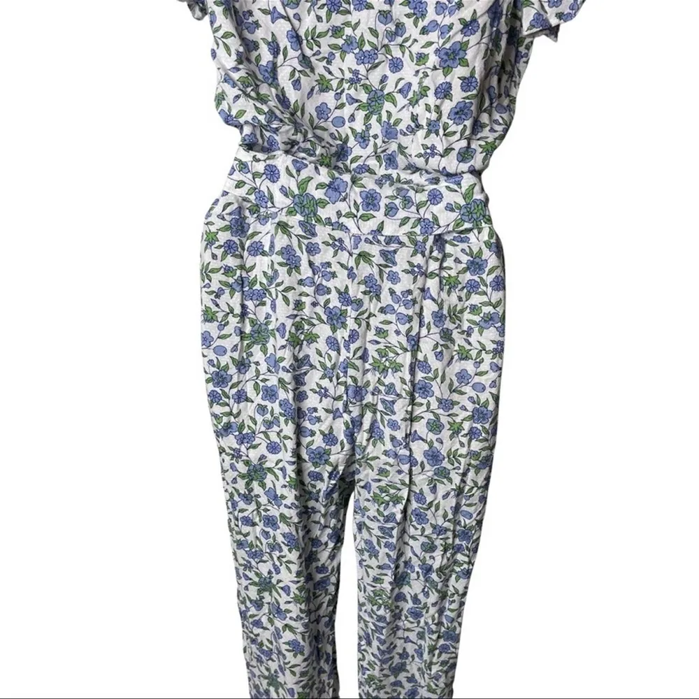 Banjanan Blue Floral Olivia 100% rayon Lightweight Jumpsuit sz XL White - Image 7