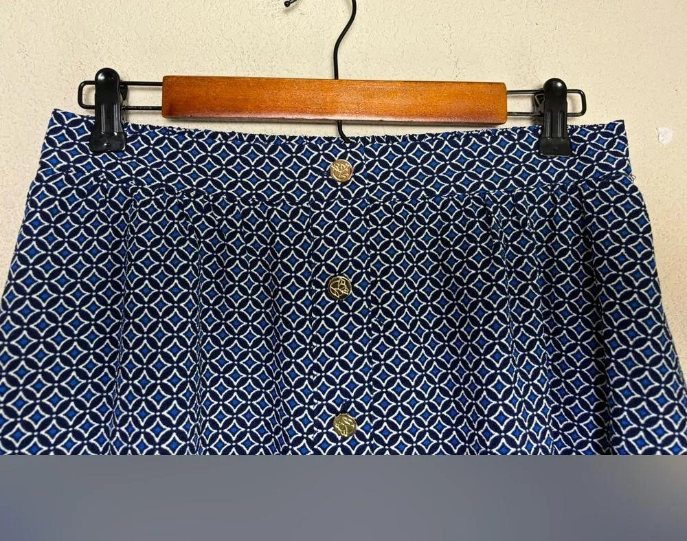 Draper James Navy & White Geometric Button Front Pull On A-Line Midi Skirt S - Image 6