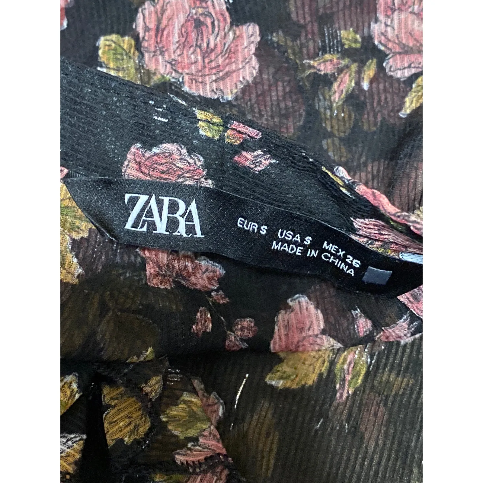 Zara Women's Floral Sheer Mesh Long Sleeve Ruffle V Neck Shirt Blouse Top Size S - Image 5