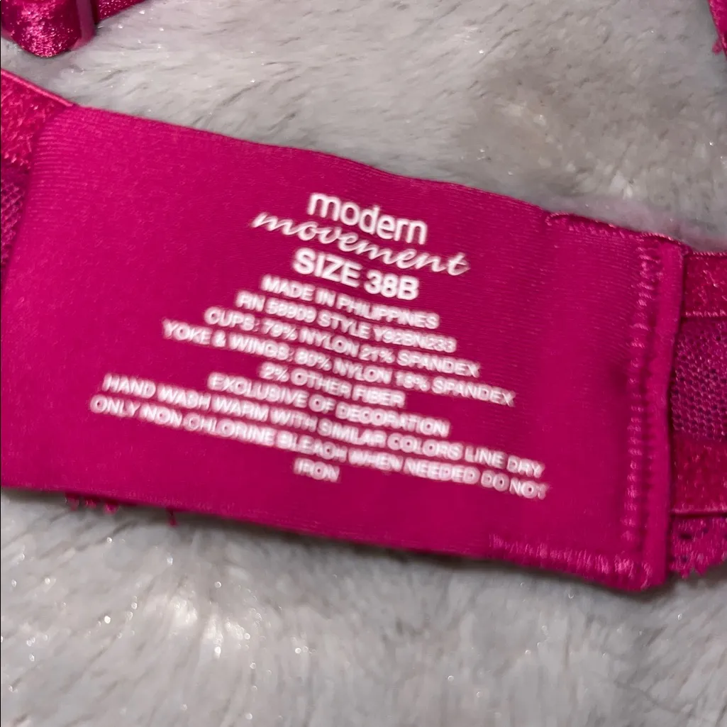Modern Movement Fuchsia and White Patterned Bra Size 38B GUC Pink - Image 2