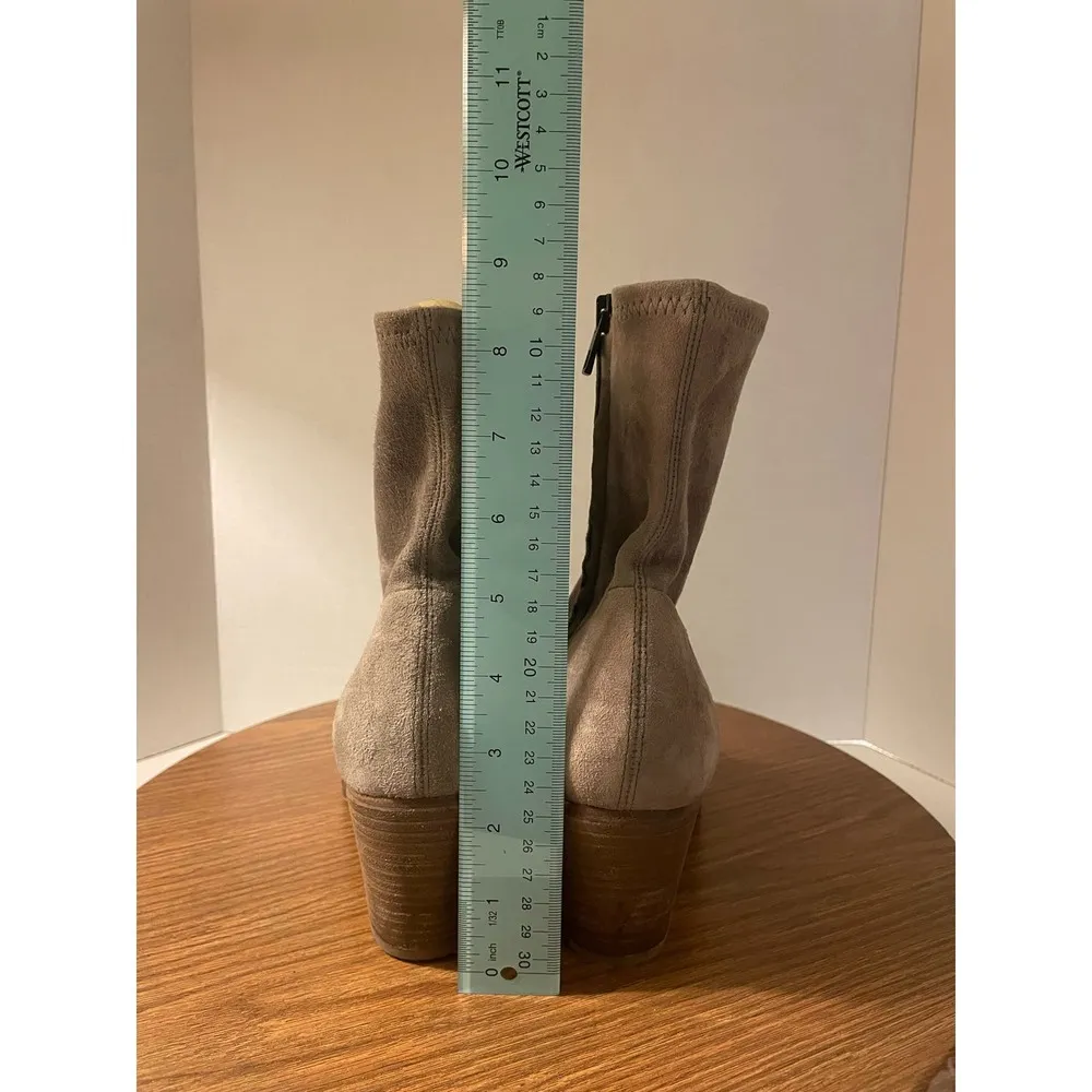 Vince Hayek Suede Taupe/Grey Block Heel Sock Ankle Booties Boot - Image 5