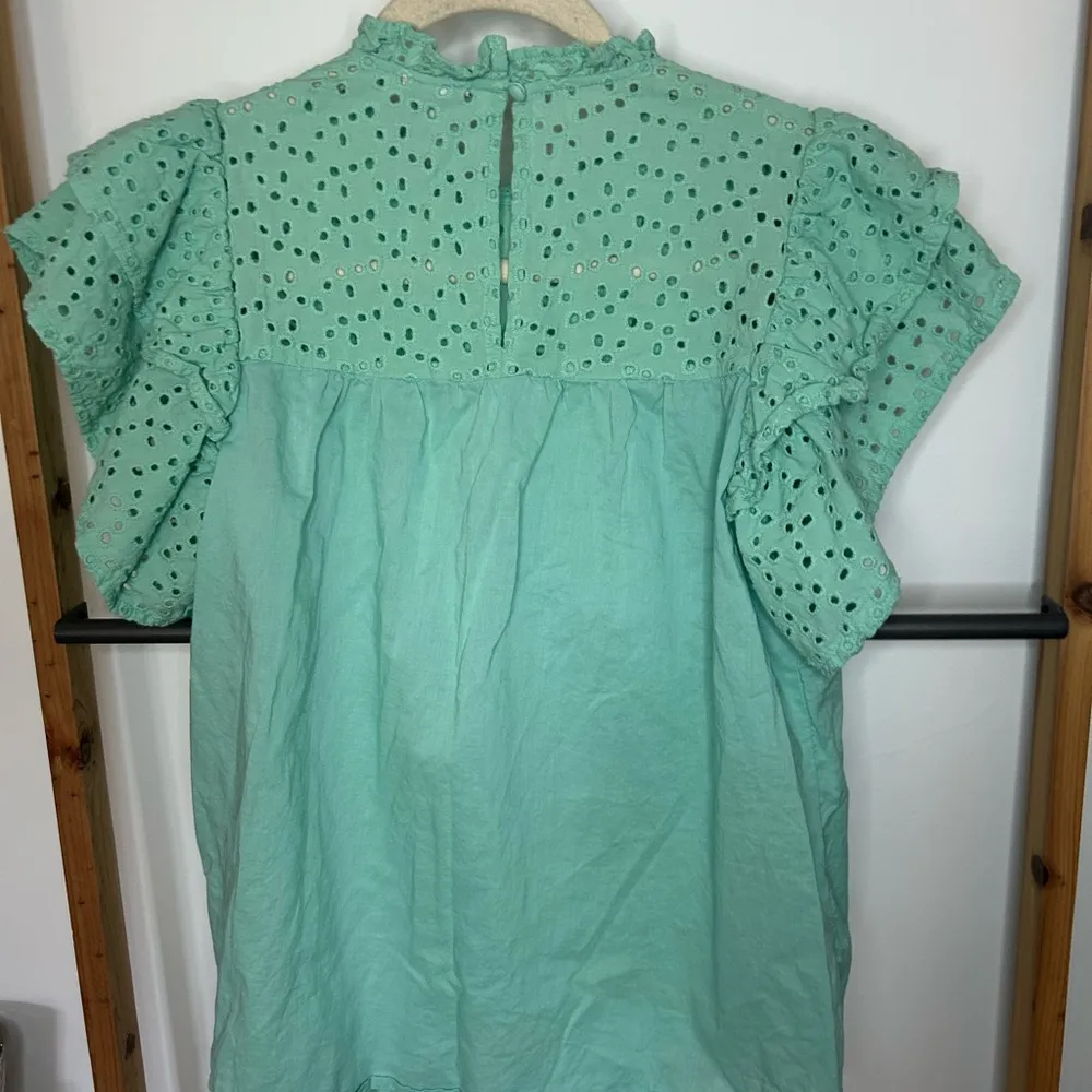 A New Day turquoise eyelet ruffle top size XS - Image 2