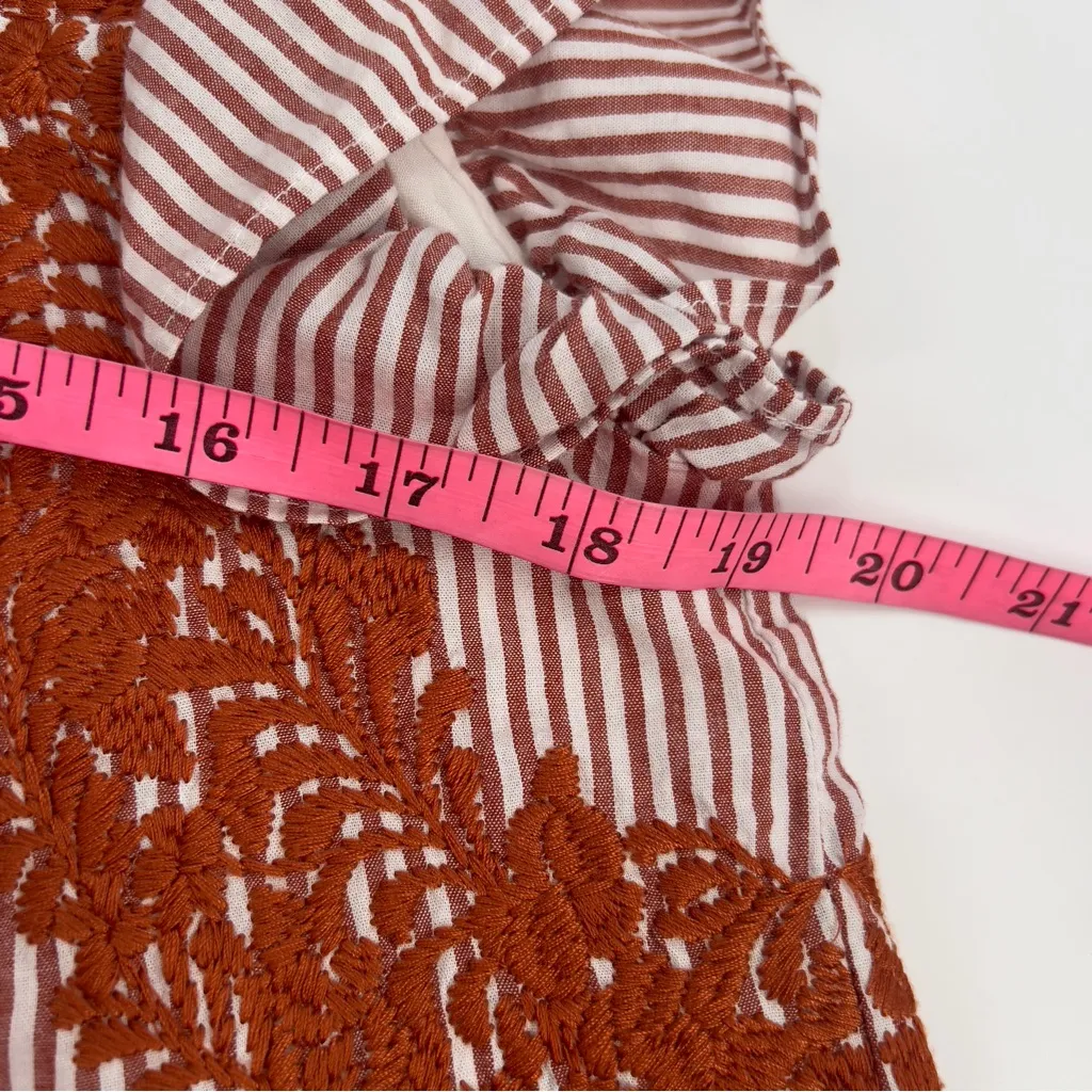 J. Marie Hope Striped Print Embroidered Jewel Neck Ruffle Top Sz M Size M - Image 6
