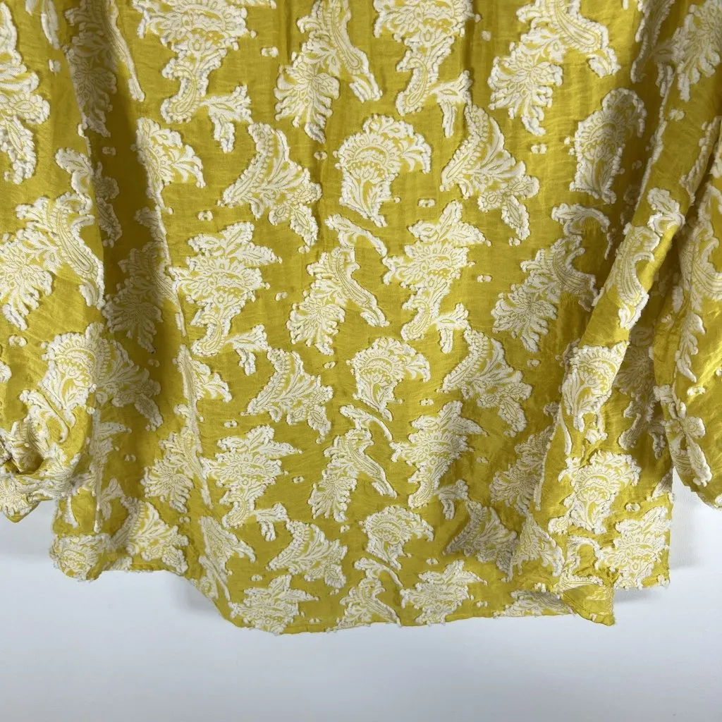 Chicos Shirt‎ Top Womens 14 Yellow Floral Textured Blouse Tassel Boho Boxy - Image 9