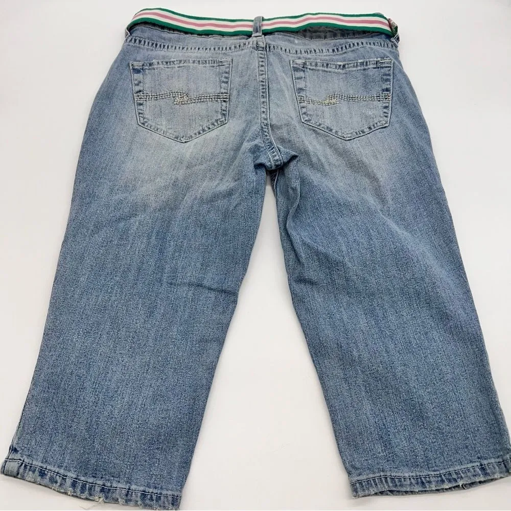 Arizona Jeans Co. Junior's Lightly Distressed Light Wash Bermuda Shorts w/Belt-9 - Image 2