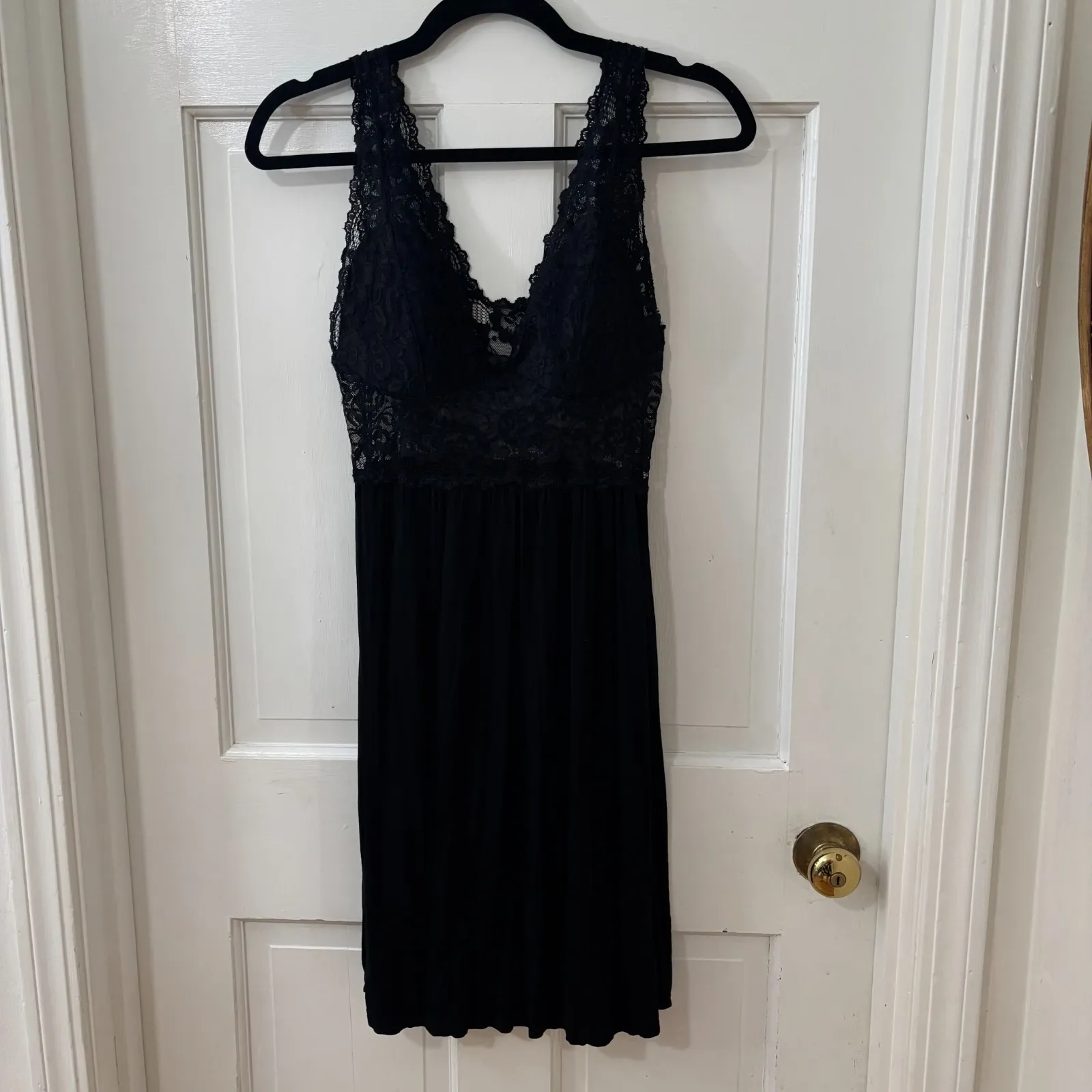 Black‎ Coquette Babydoll Slip Dress Lace Fairy Whimsygoth Witchy Y2K Sheer Sz M Black Size M - Image 7