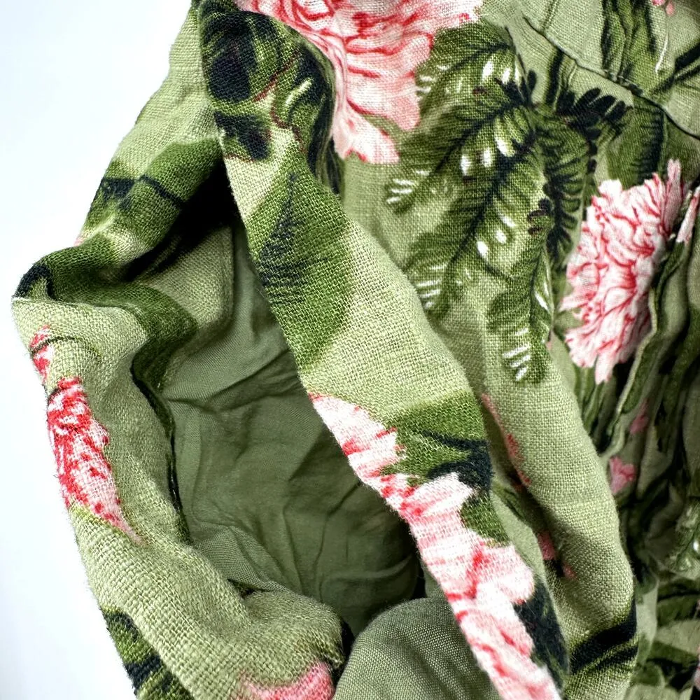 Agua Bendita X Target Wide Leg Pants Peony Floral Tie Waist Linen Green Pink XXL - Image 3