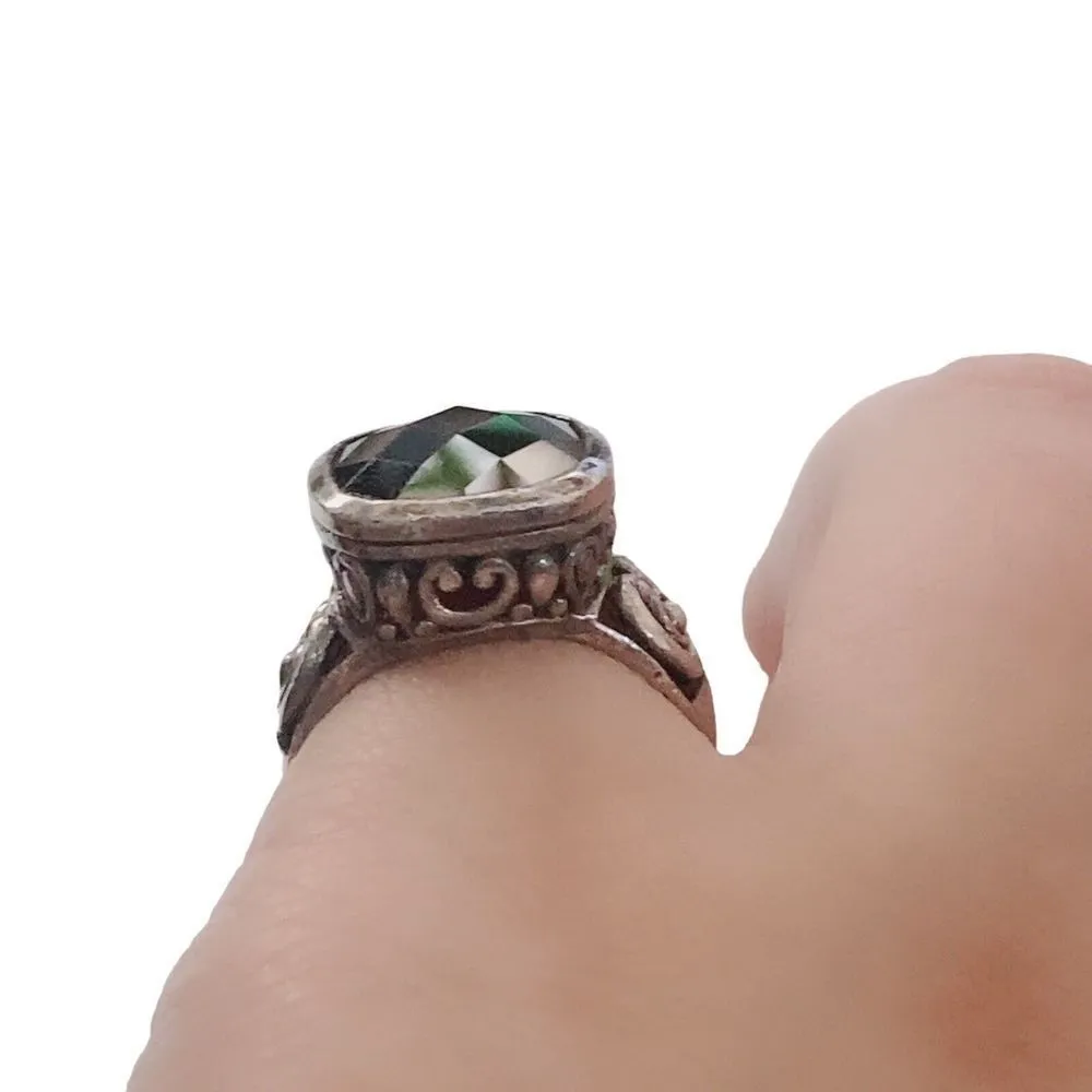 VTG 925 Sterling Silver Faceted Onyx Scroll Filigree Ring Size 6.75 Wide Band - Image 4