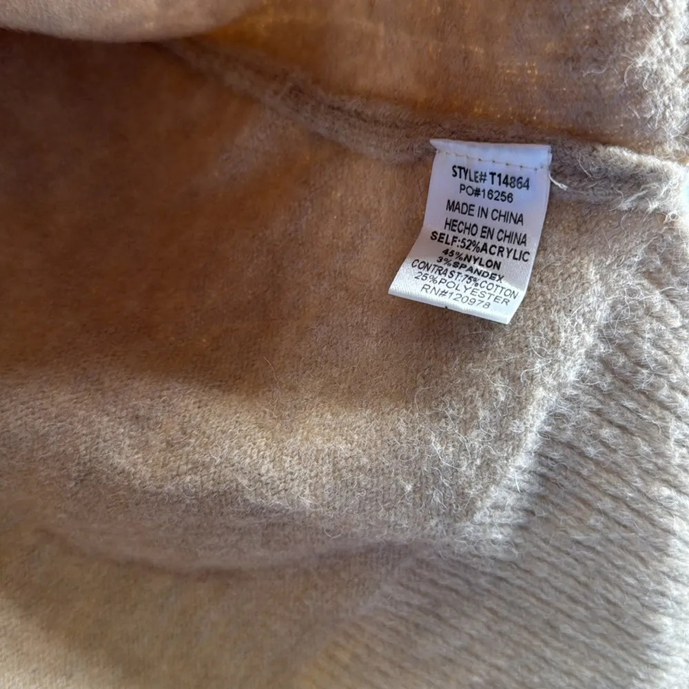 Entro Tan V-Neck denim sleeve contrast distressed sweater casual mixed material - Image 11