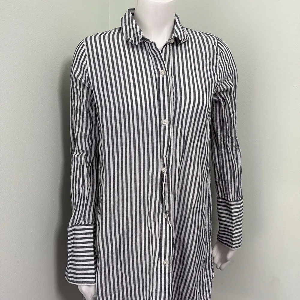 J. Crew Classic Fit Beach Shirt In Striped Linen Cotton Blend Tunic Lagenlook S White - Image 8