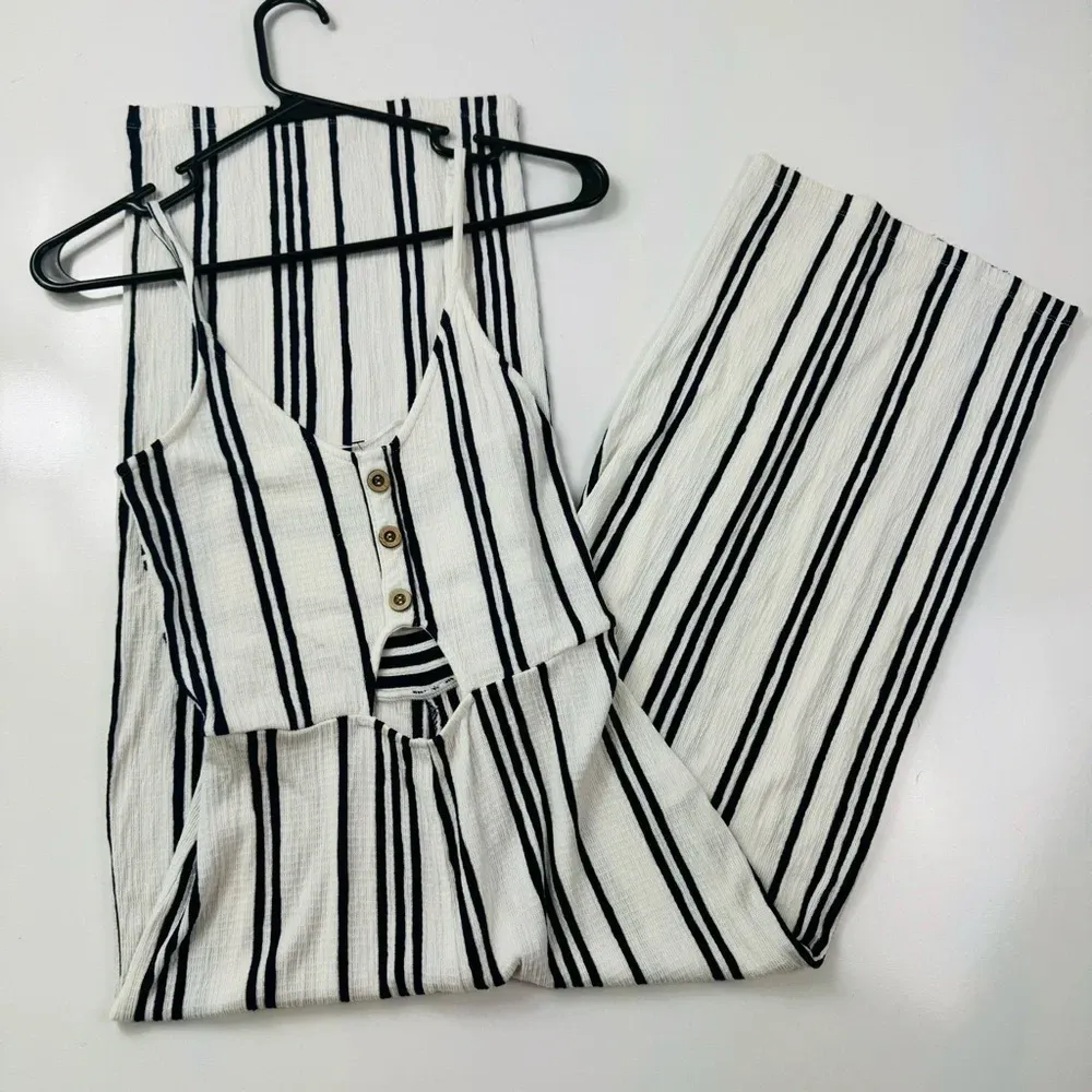 Love Tree White Pull on Striped‎ Wide Leg Spaghetti Straps Jumpsuit - Image 3