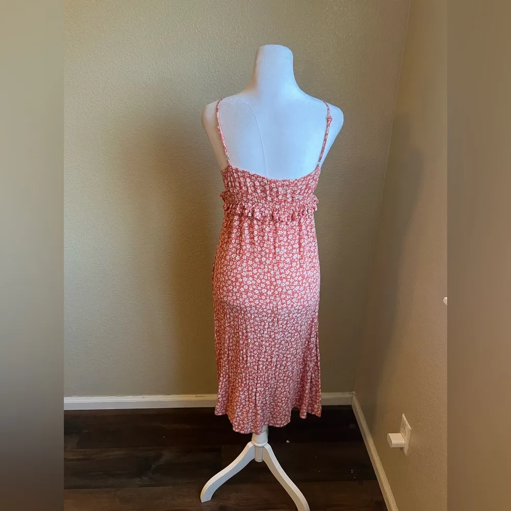 coral pink white floral midi v neck strap dress | XS - Image 4