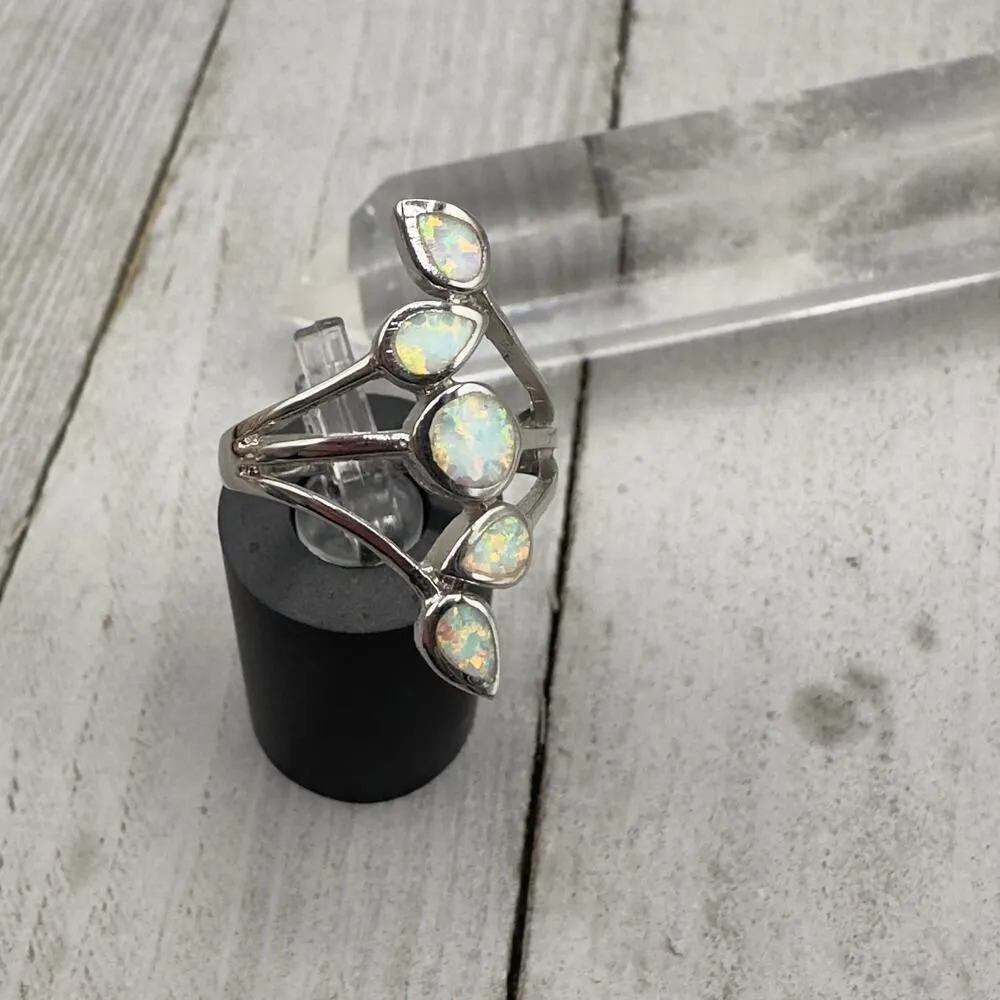 Sterling Silver Lab Opal Ring Size 8 Silver - Image 5