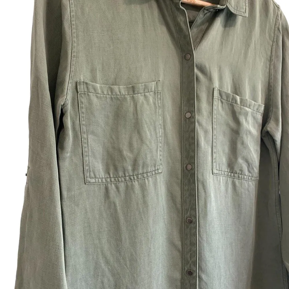 Rails Karlie Long Sleeve Utility Button Down Collared Shirt Dress Olive Green XS - Image 5