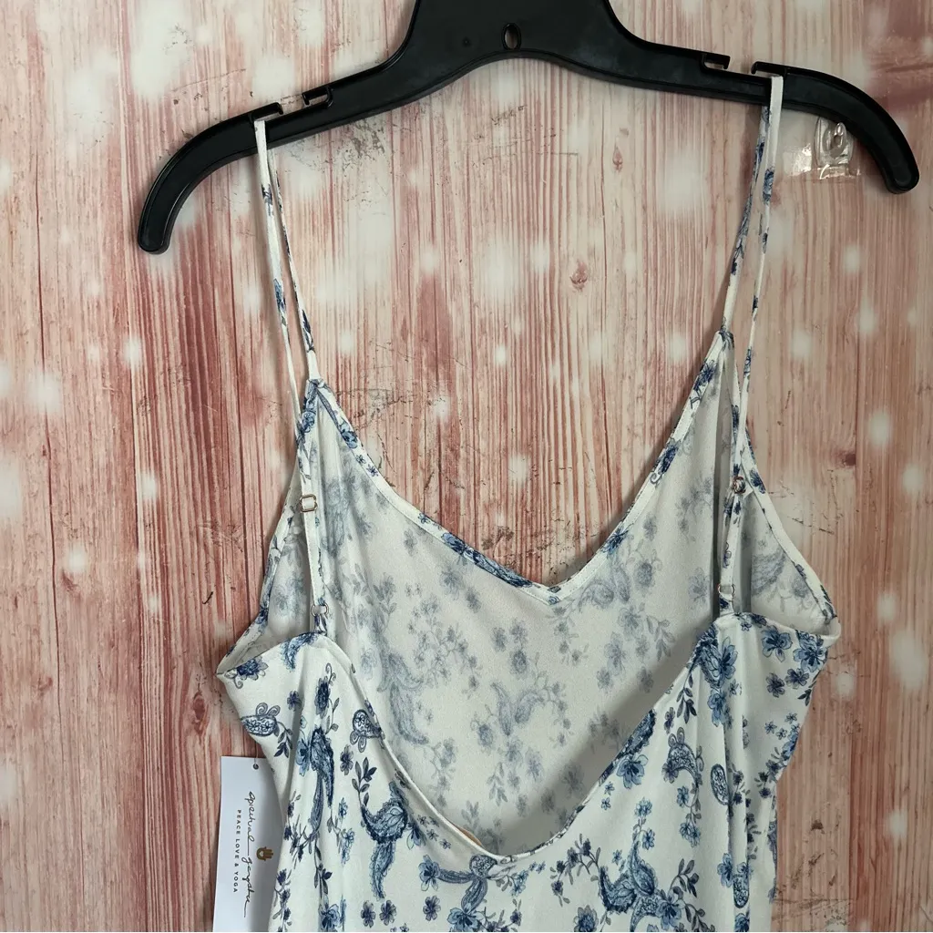 Spiritual Gangster Blue Paisley Floral Print White Midi Slip Dress Size Large - Image 9