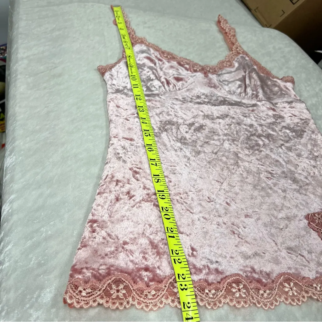 Express S Vintage Y2K 90’s 2000’s Pink Lace Trim Velvet Camisole Tank Top - Image 5