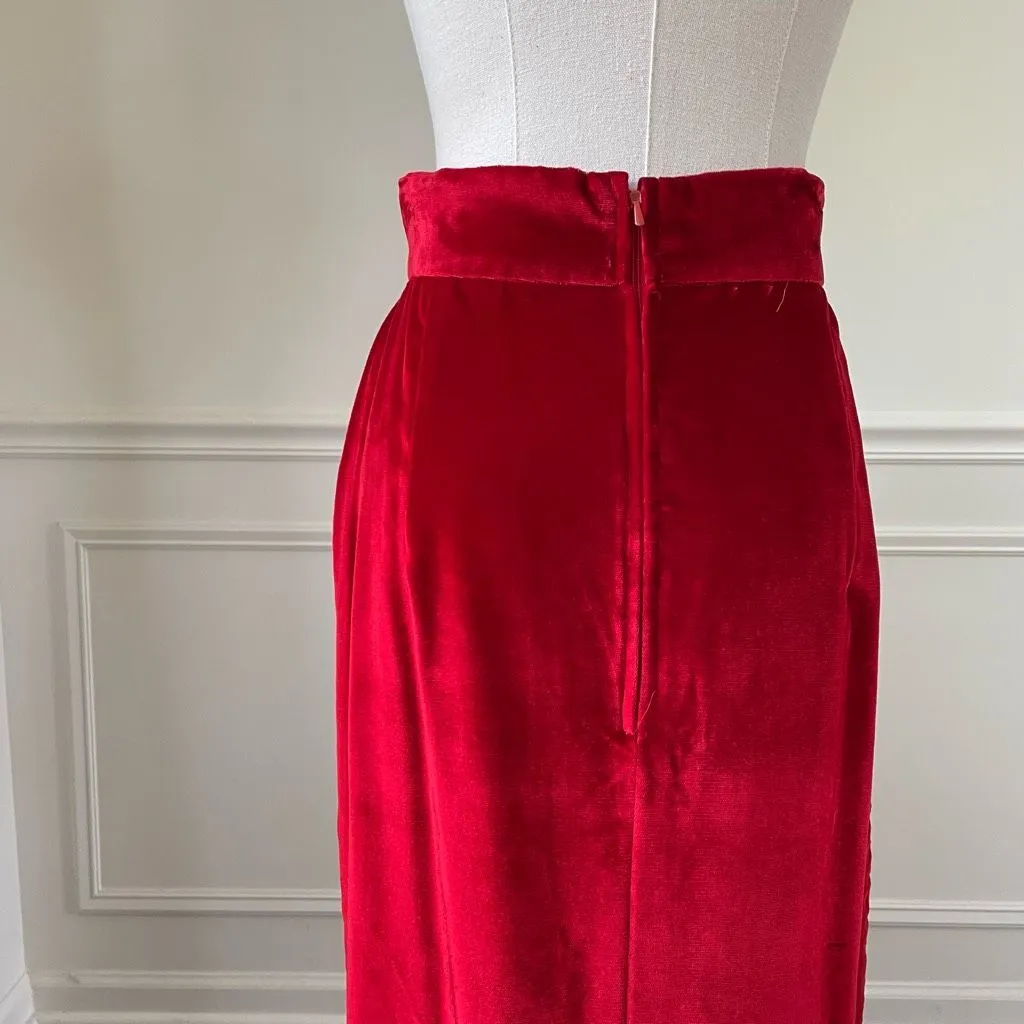 Vintage Henri Bendel Bulli e Pupe Red Velvet Midi Pencil Skirt XS - Image 4