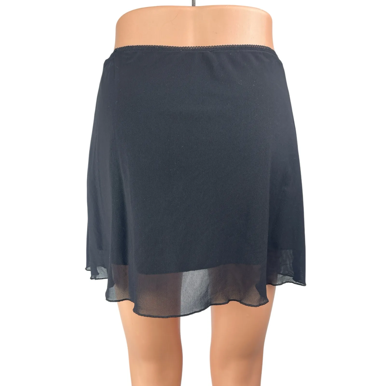 Brandy Melville Women's Black Elastic Waist Sheer Mini A-LineSlip Skirt Size S/M - Image 2