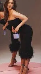 Fionula Black feather trim dress - Image 6