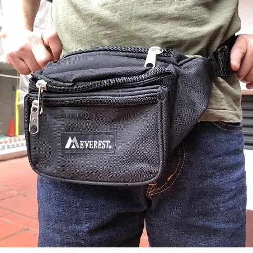 Everest Black Waist Bag Fanny Pack Travel Hip Pouch Zip Pockets Adjustable Strap - Image 5