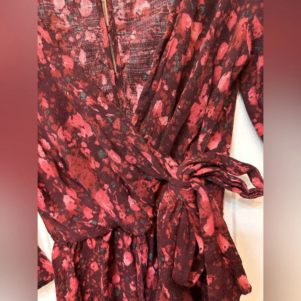 Free People All The Right Ruffles Playsuit Floral Foliage Wrap Shorts Romper - Image 6