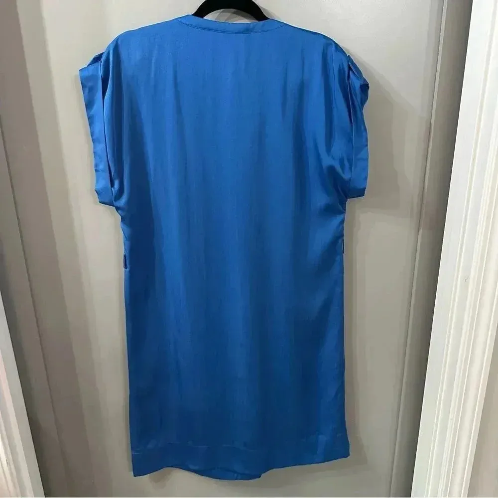 NWT Gerard Darel Shift Dress US Size 6 Royal Blue Short Sleeve Split V Pullover - Image 3