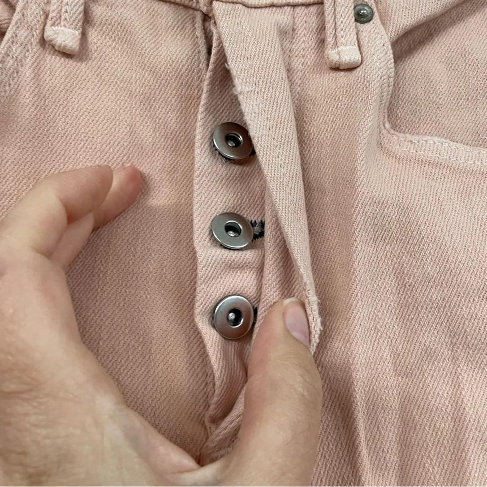 McGuire Denim Pink Valletta Straight Leg Raw Hem Jeans Womens 24 Button Fly - Image 11