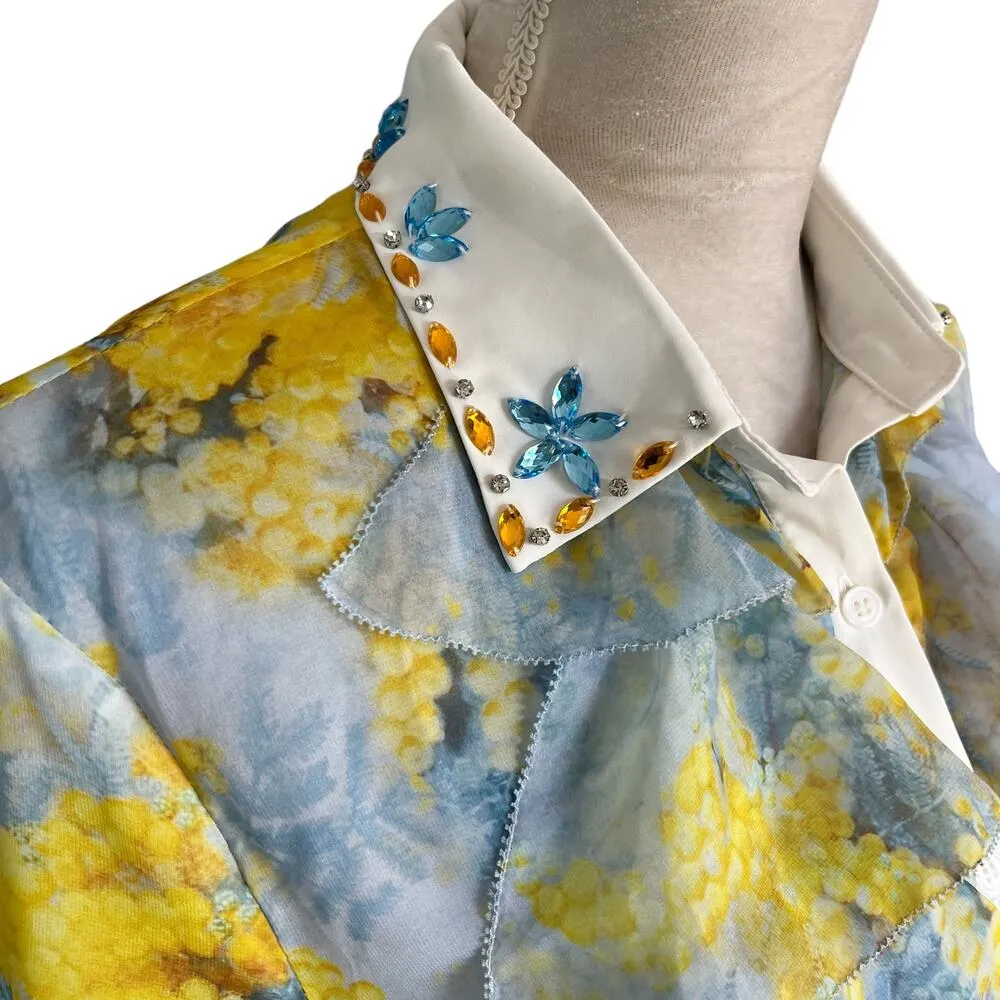 UVM Blouse Button Down Semi Sheer L Crystals Boho Retro Size L - Image 2